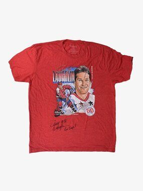500 Level Craig Laughlin Signed Hockey T-shirt, Red, XL